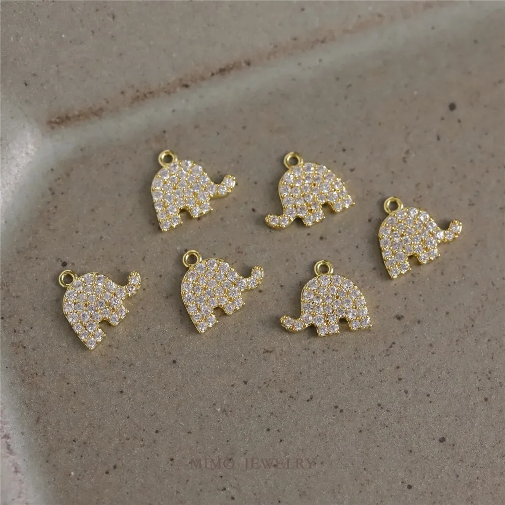 Copper-plated Real Gold Full of Zircon Exquisite Cute Baby Elephant Pendant DIY Necklace Bracelet Handmade Charm Accessories