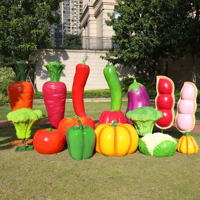 Fiberglass real vegetables and fruits sculpture broccoli eggplant lychee pumpkin ornament outdoor garden farm lawn