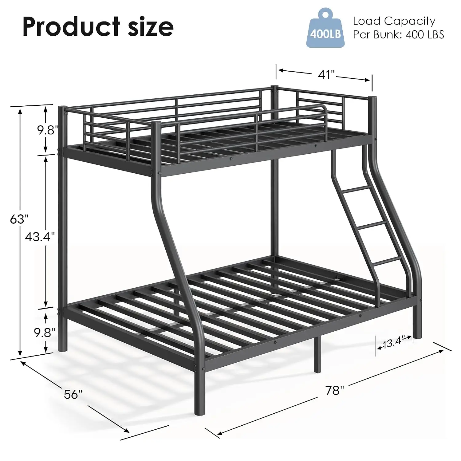 Twin Over Full Bunk Bed Set with 6 Inch Memory Foam Mattress, Customized