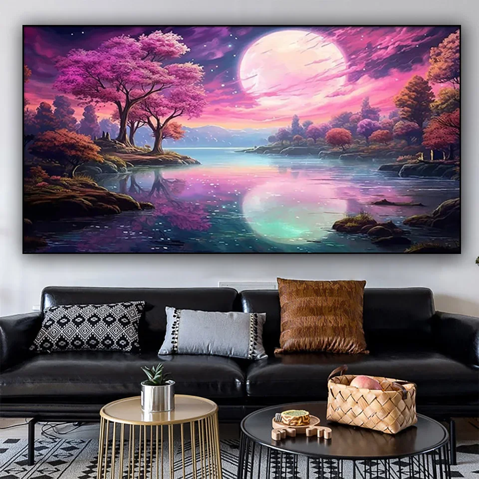 Romantic scenery DIY Diamond Painting New 2024 Full Square Round Diamond Mosaic Red Forest Rhinestone of Pictures Home Decor