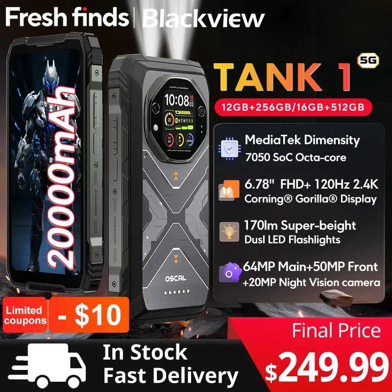 Blackview Oscal TANK 1 Rugged SmartPhone 5G  6.78" 2.4K 120Hz Display Dimensity 7050 20000mAh NFC 64MP AI Cellphone