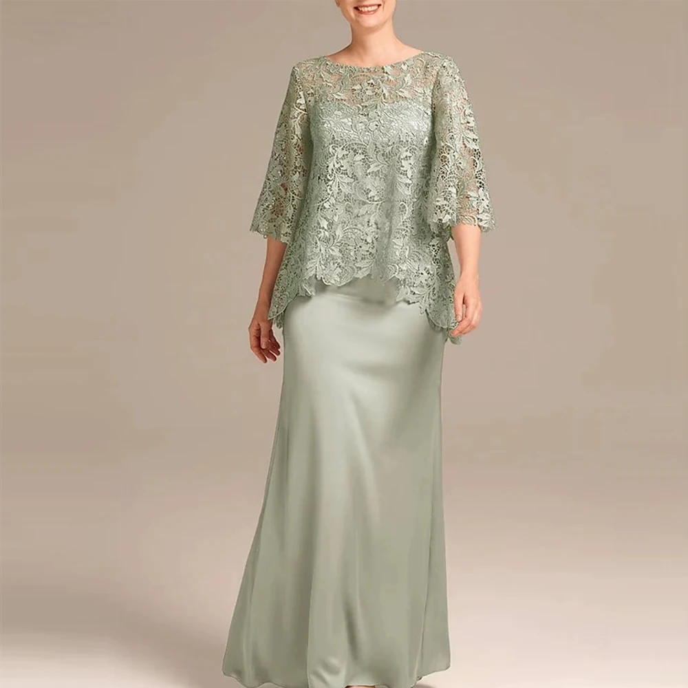 

Customized 2 Pieces Mother of The Bride Dresses with Lace Jacket Mermaid Satin Long Mothers of The Groom Wedding Party Dresses