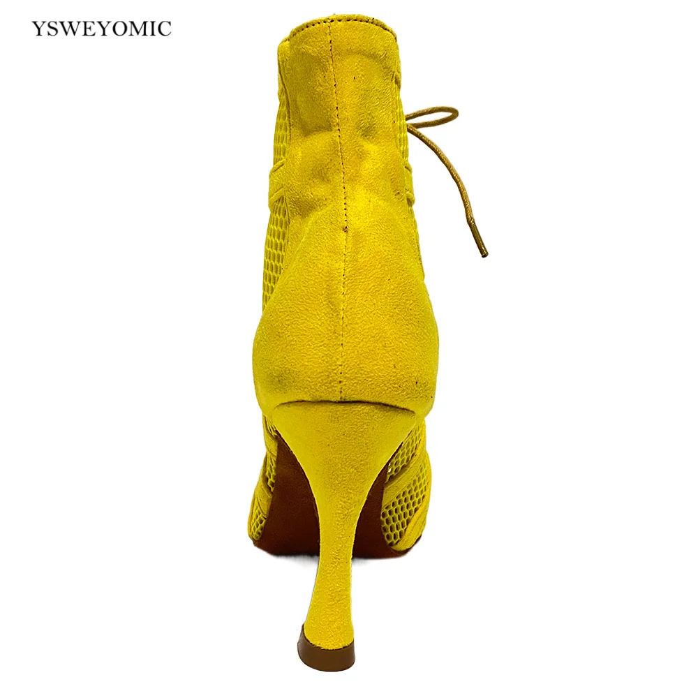 Yellow Suede Women Latin Ballroom Dancing Booties New style Made Soft Insole Latin Dance Shoes Dance High Heels 3inch 4inch