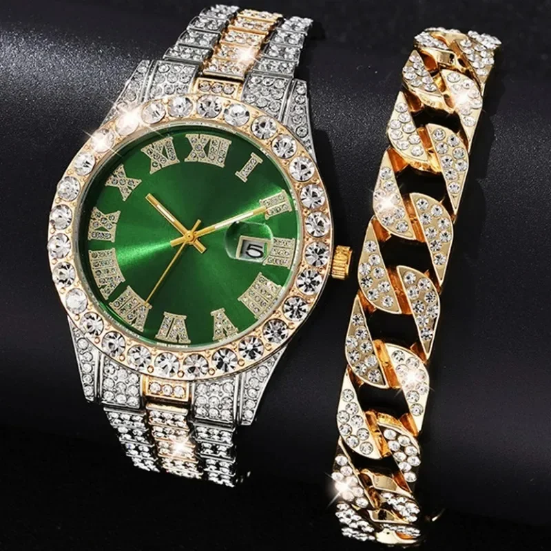 أزياء فاخرة للرجال الماس الساعات الرياضية الفاخرة الفولاذ المقاوم للصدأ كوارتز ساعة معصم التقويم رجال الأعمال عارضة Reloj Hombre