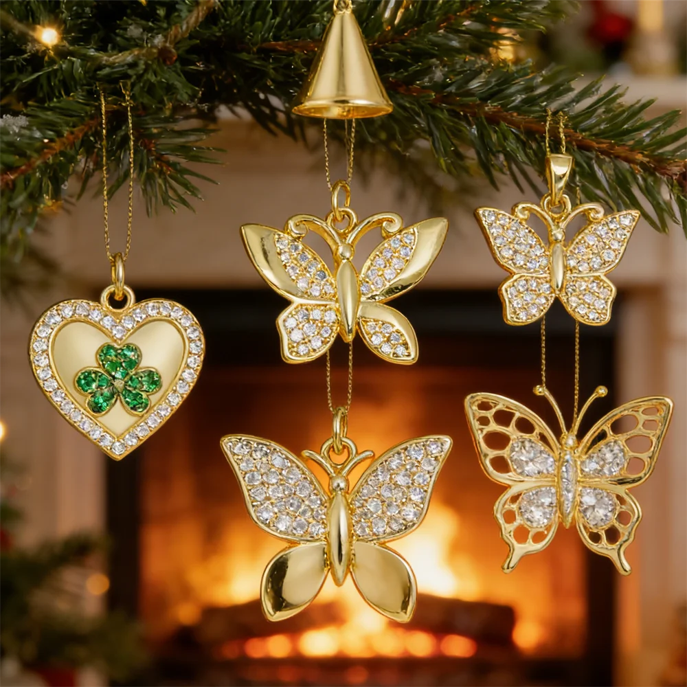 3Pcs Pendants Brass Plated Cubic Zirconia Shiny Butterfly Heart Hollow Charms for DIY Jewelry Necklace Making Bracelet Women Men view 4