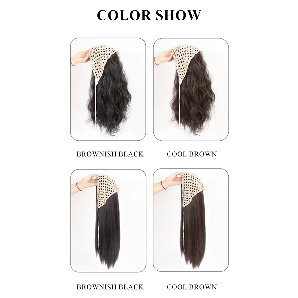 Cabeça cheia, perucas sintéticas para mulheres, cabelo artificial, cachecol triângulo, cabelo longo encaracolado, headband coreano, extensões de cabelo