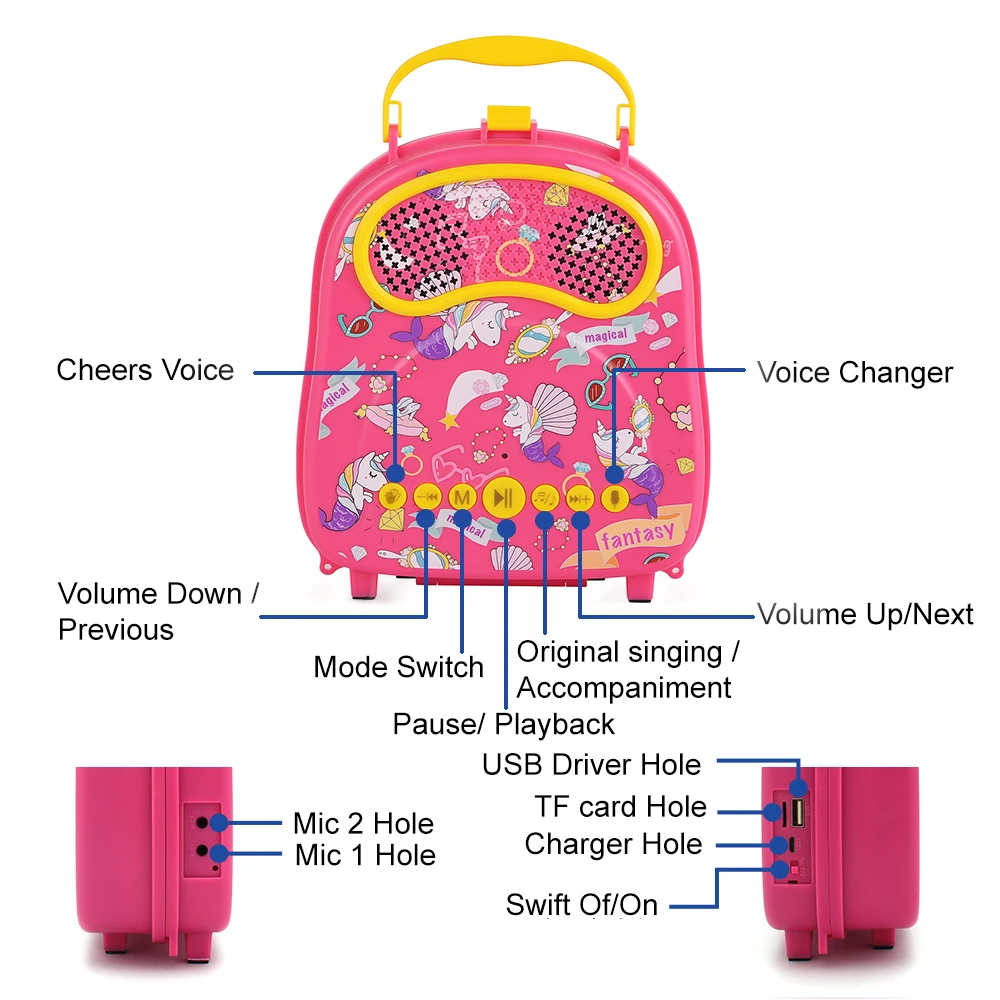 Free ship Kids Karaoke Machine with 2 Microphones for Girls Children Singing Machine Karaoke Music Toy for Birthday