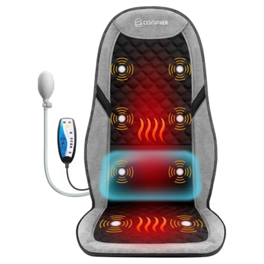 

Back Massager with Heat, Massage Seat Cushion for Chair with 10 Vibration Motors, Adjustable Lumbar Support, Chair Massager for