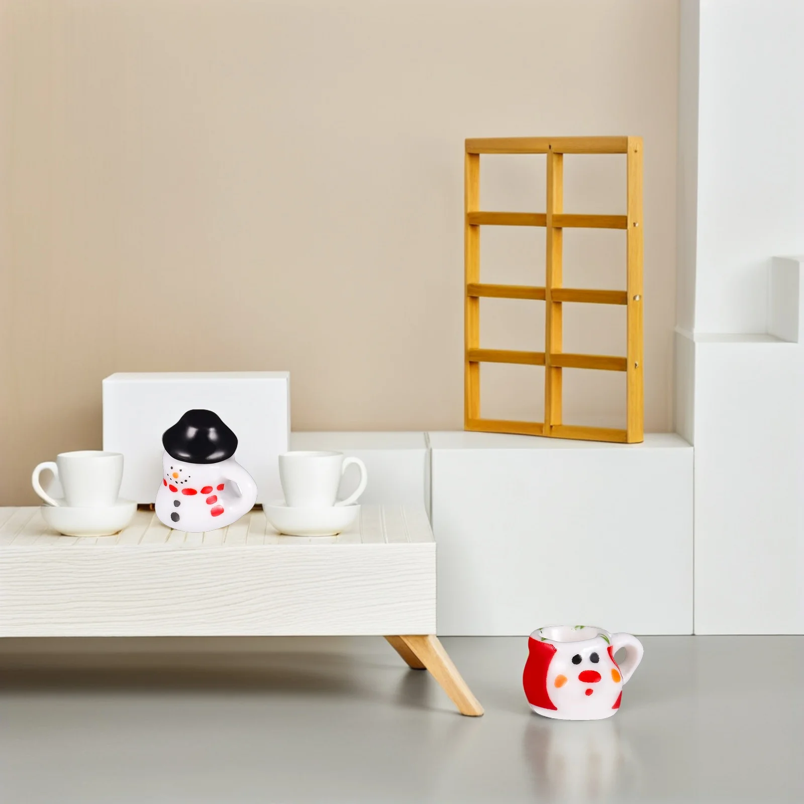 2 conjuntos de chá de boneco de neve de cerâmica em miniatura conjunto realista pequenos bules de porcelana casa de bonecas cozinha fingir jogar acessórios