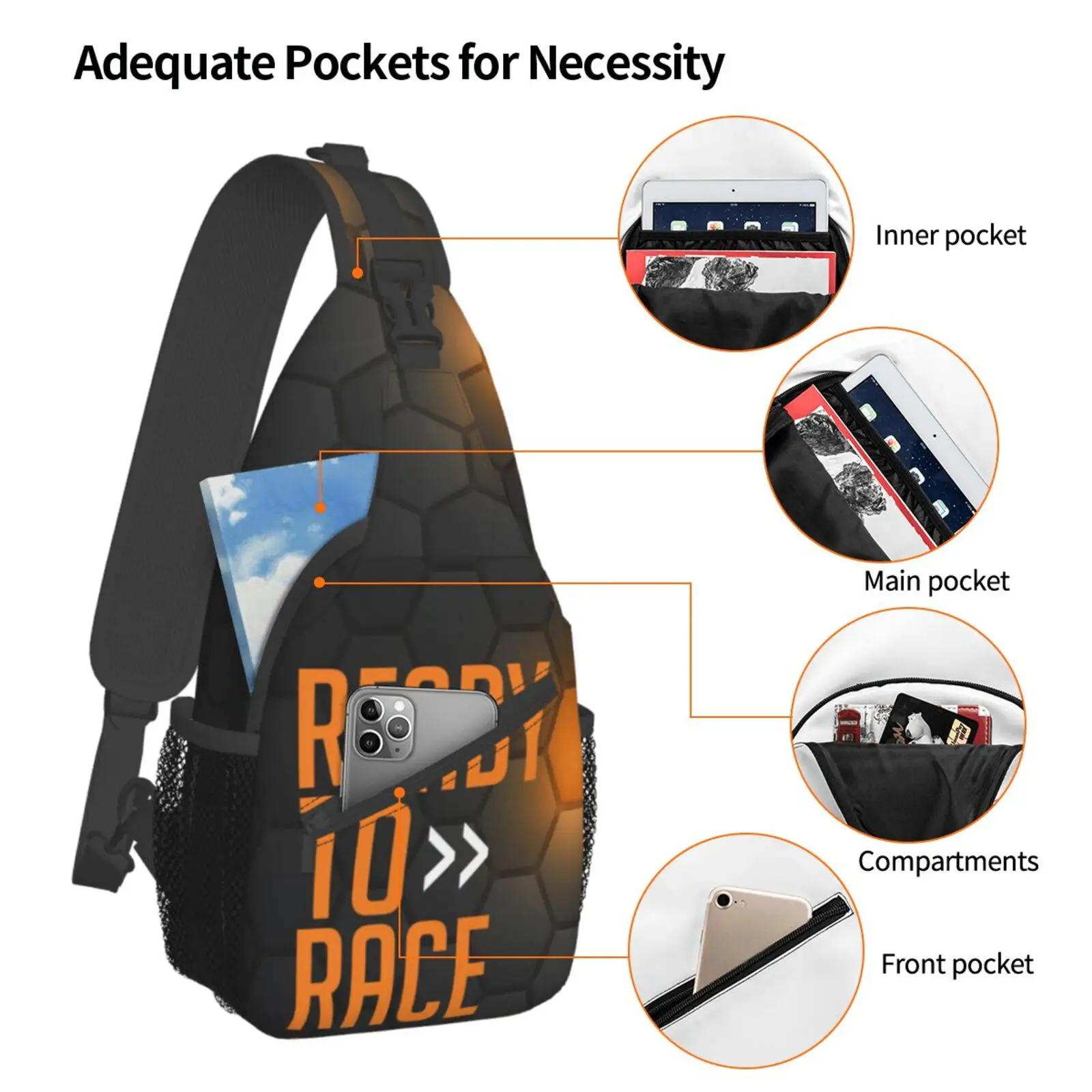 Ready To Race Car Motorcycle Sling Chest Bag Custom Cool Crossbody Shoulder Backpack for Men Travel Hiking Daypack