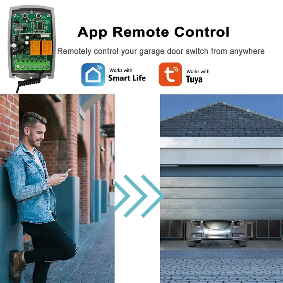 QA88X Tuya WIFI Garage Door Remote Control Receiver 433.92mhz 2CH Receiver 85-250V Support APP RF Voice Control