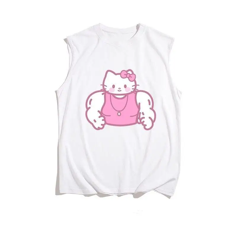 Muscle Hello Kitty Summer Solid Color Sleeveless Camisole T-Shirt Tops Men Women Fitness T-Shirt Sports Breathable Short Sleeves