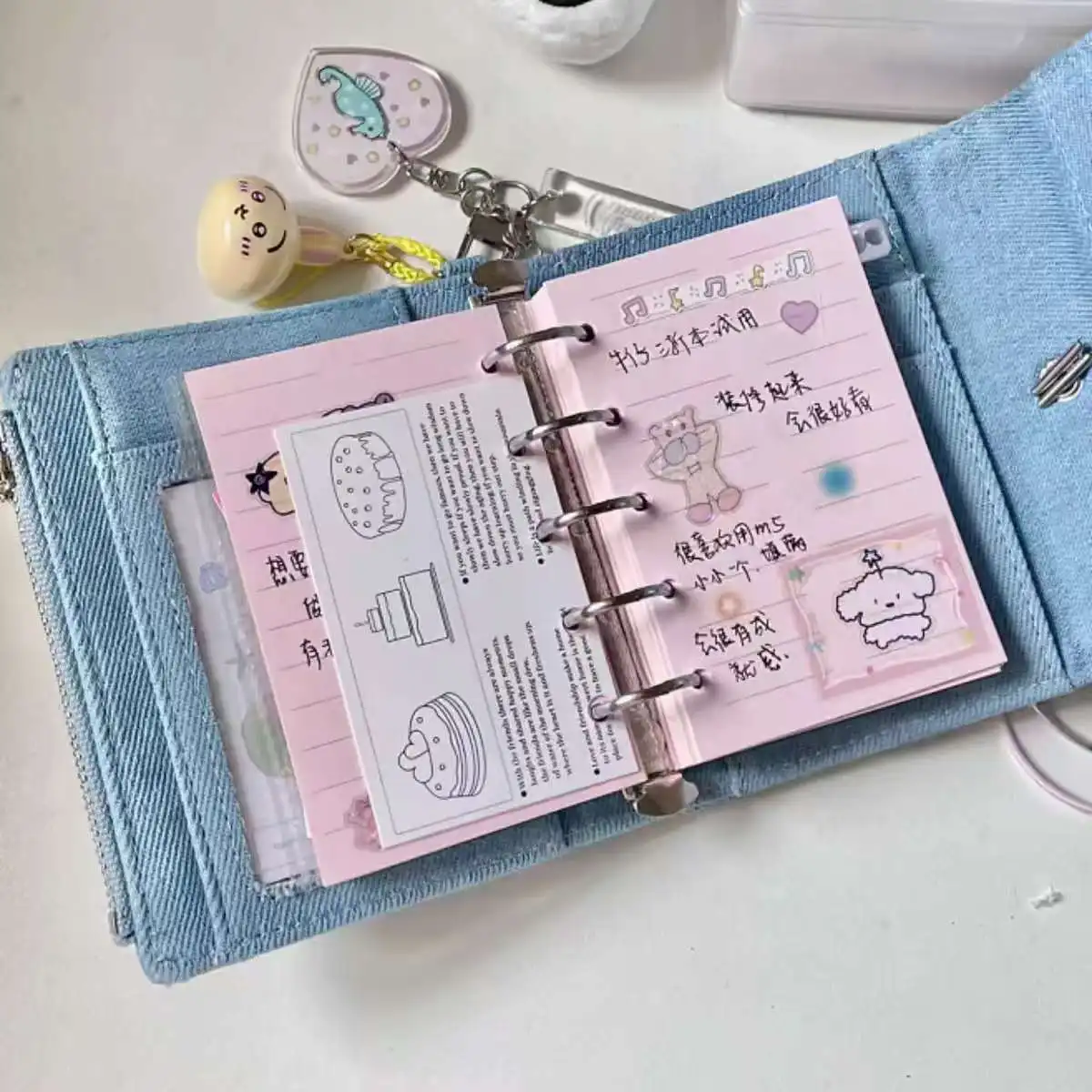 M5/A8 Blue Jean Loose Leaf Notebook Three Folder Cover Planner Agenda Organizer Diary Portable 5 Ring Binder 2024 New