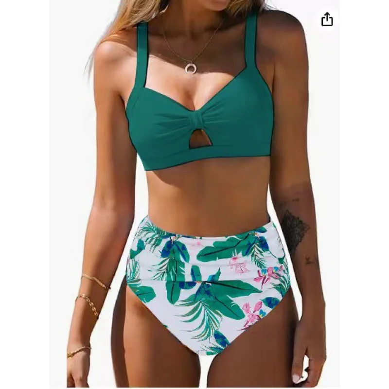 

2024New Printed Split Bikini Sexy Lace-up High Waist Backless Beach Swimsuit