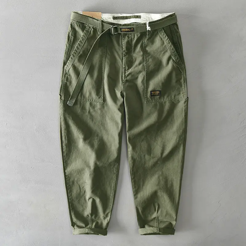 Loose Straight Leg Workwear Pants Autumn Style Men's Casual Trousers Multi-Pocket Military Green Anti-Wrinkle Wear Resistant