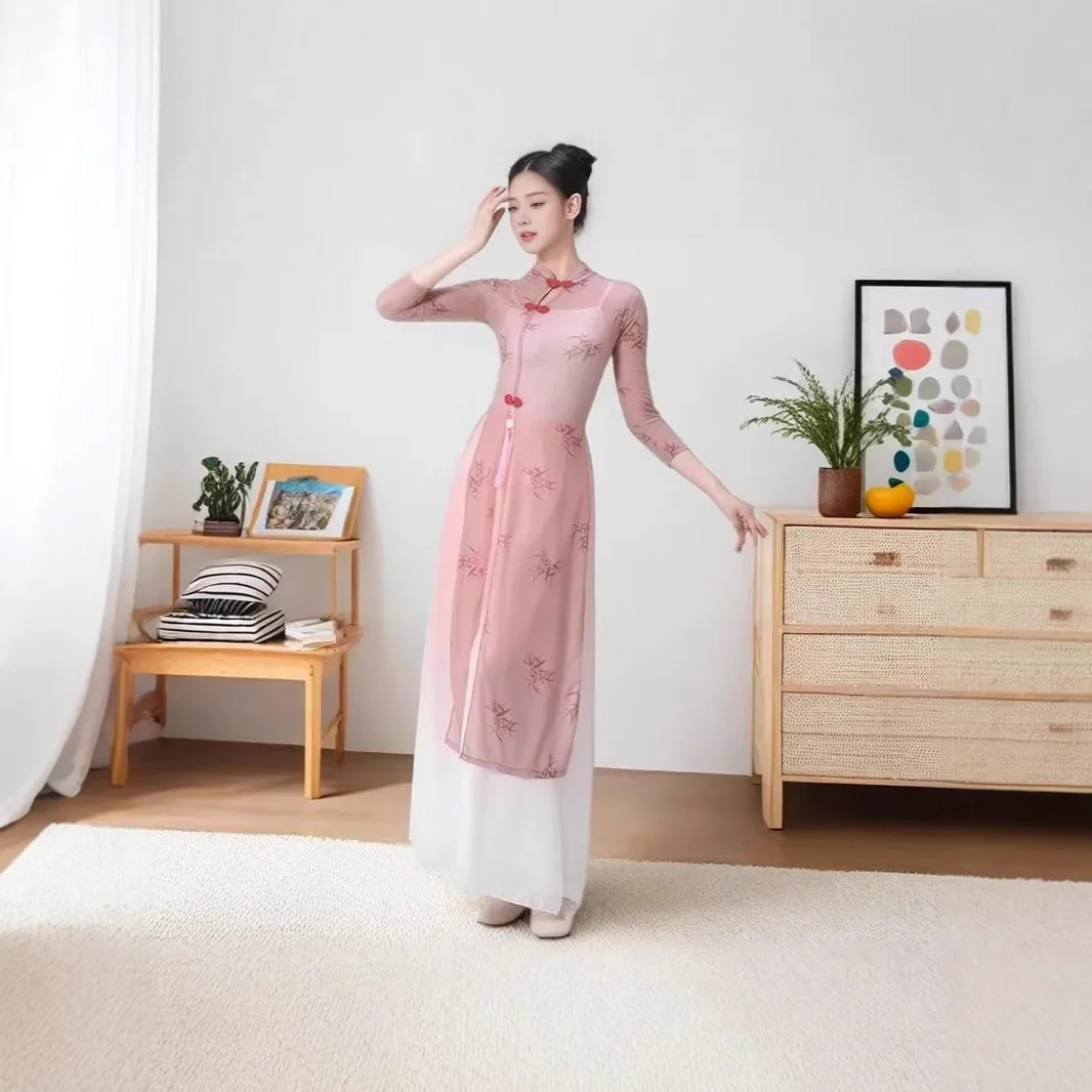 Cheongsam Dance Costume Women's Chinese Classical Dance Practice Costume Adult Dance Performance Costume Audrey Skirt wu tang