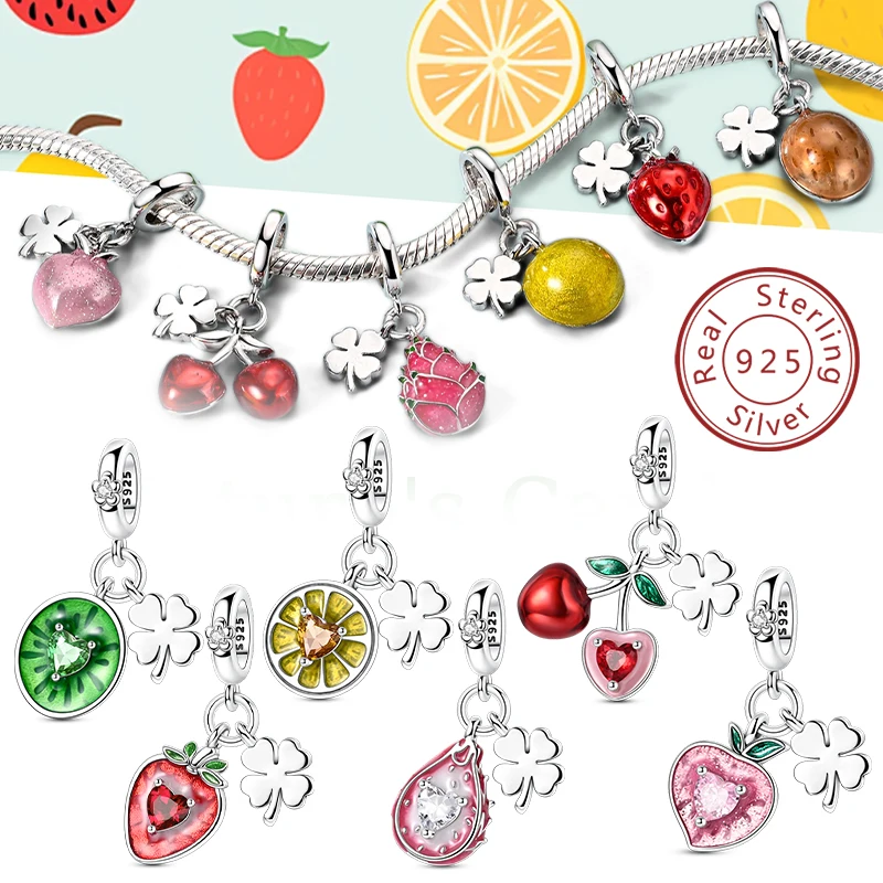 الأصلي سحر الخرز قلادة 925 فضة الفراولة الكرز الليمون الخوخ سحر صالح سوار الإسورة النساء صنع المجوهرات