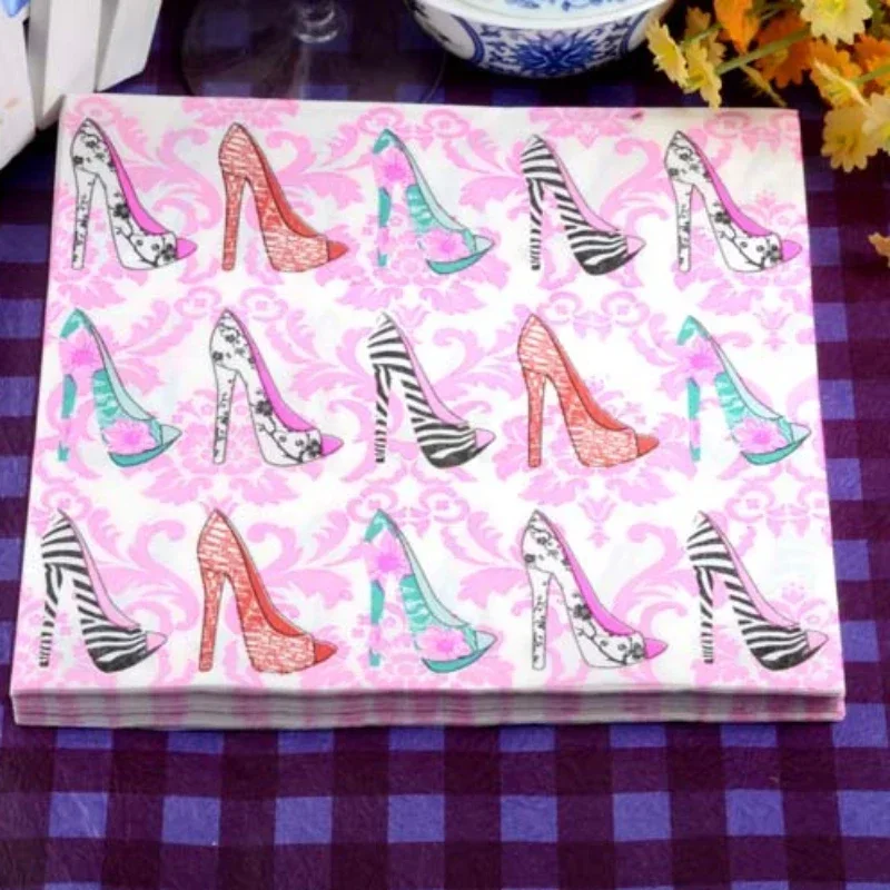 20pcs/Bag New Colourful Napkins Large Handkerchiefs High Heels Printed Party Decoration Paper Wine Glasses Mouth Cloth Paper