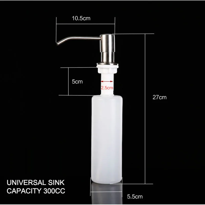 Kitchen Sink Counter Top Soap Dispensor 304 Stainless Steel From The Top Built In Head Hand Press Soap Dispenser Bottle 300ml
