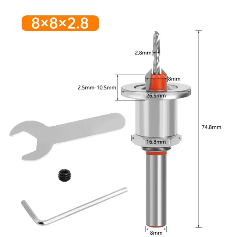 HSS Countersink Woodworking Router Bit Fresa, Extrator De Parafuso, Remon, Demolição, Perfuração De Madeira, Brocas De Núcleo, 8mm Shank