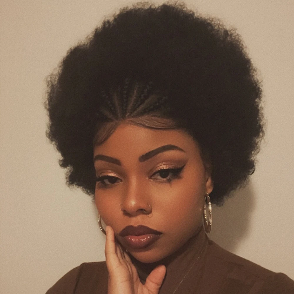 

13x4 Lace Front Human Hair Wig Short Afro Kinky Curly Wig Brazilian Hair with Braids Glueless For Women Pixie Cut Wig Human Hair