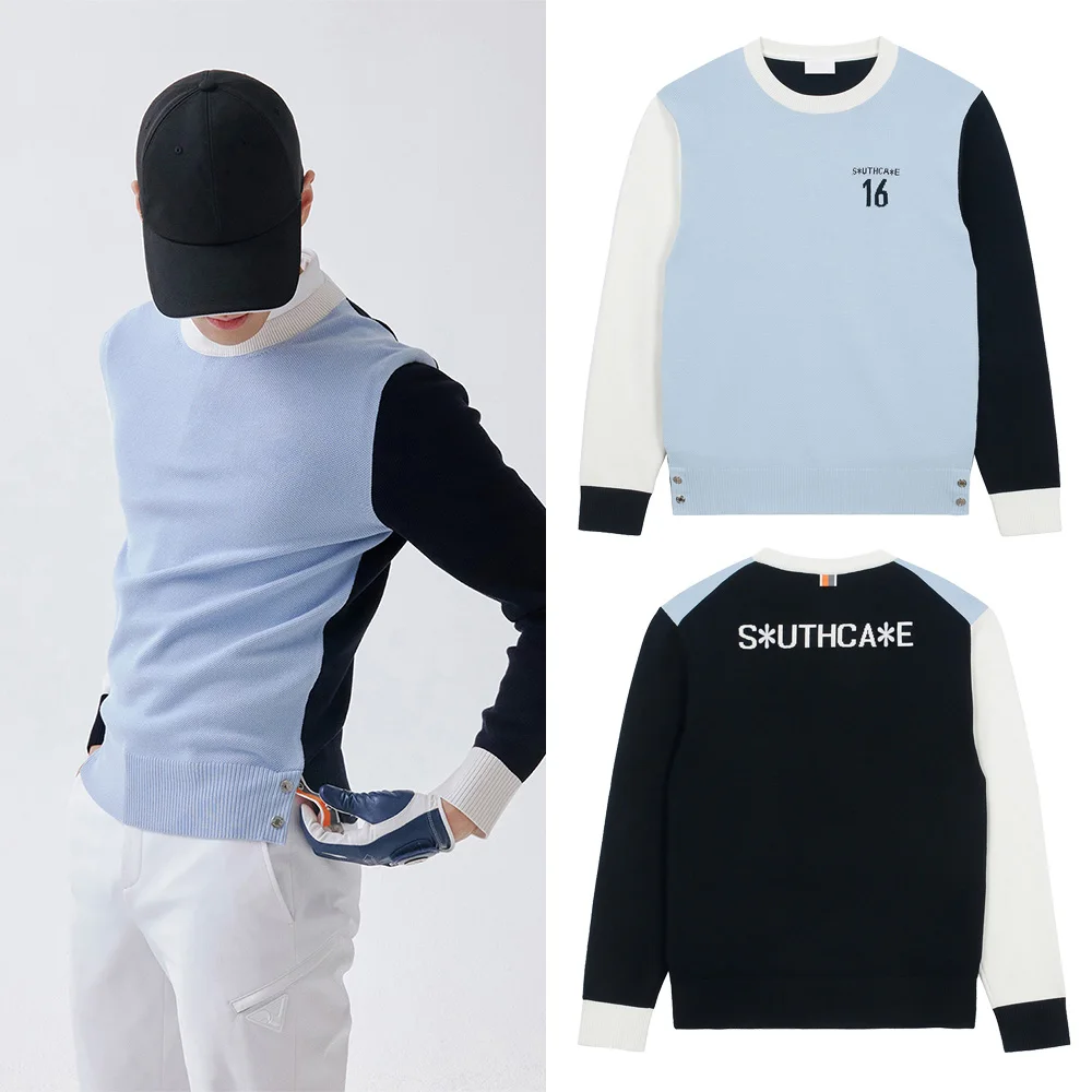 "New Men's Color-blocked Knitted Sweater! High-end All-match Golf Wear for Autumn, Korean Design, Exquisite and Luxurious!"