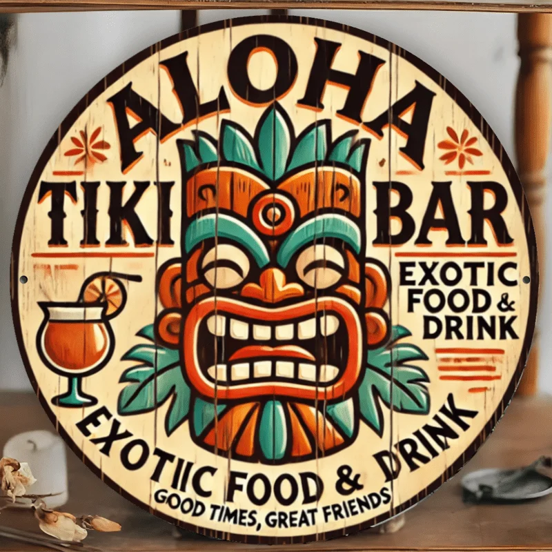 1pc Aloha Tiki Bar Round Iron Sign, 7.87