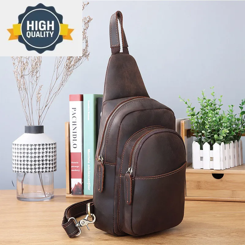 

Crazy Original Men Horse Leather Chest Packs Male Real Sling Messenger Bag Design Travel Daypack Crossbody