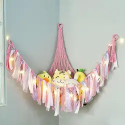 Hamaca de juguete de felpa Bohemia, decoración de pared de Animal de peluche, Red de macramé, soporte de red de juguete creativo, malla colgante de esquina, organizador de almacenamiento suave