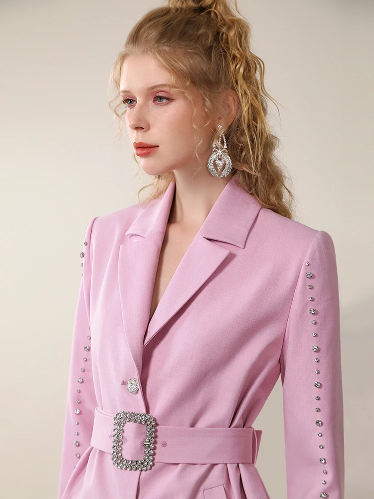 2023 Autumn and Winter Temperament Embroidered Flares Suits Jacket Straight-Leg Trousers Pink Business Suit Two Piece Pants Set