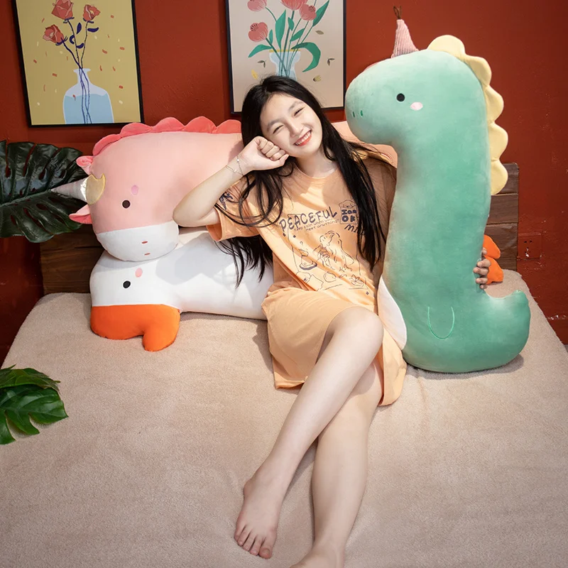 120CM Soft Cartoon Animal Pillow Cushion Cute Fat Dinosaur Unicorn Goose Giraffe Plush Toy Stuffed Lovely Kids Birthday Gift