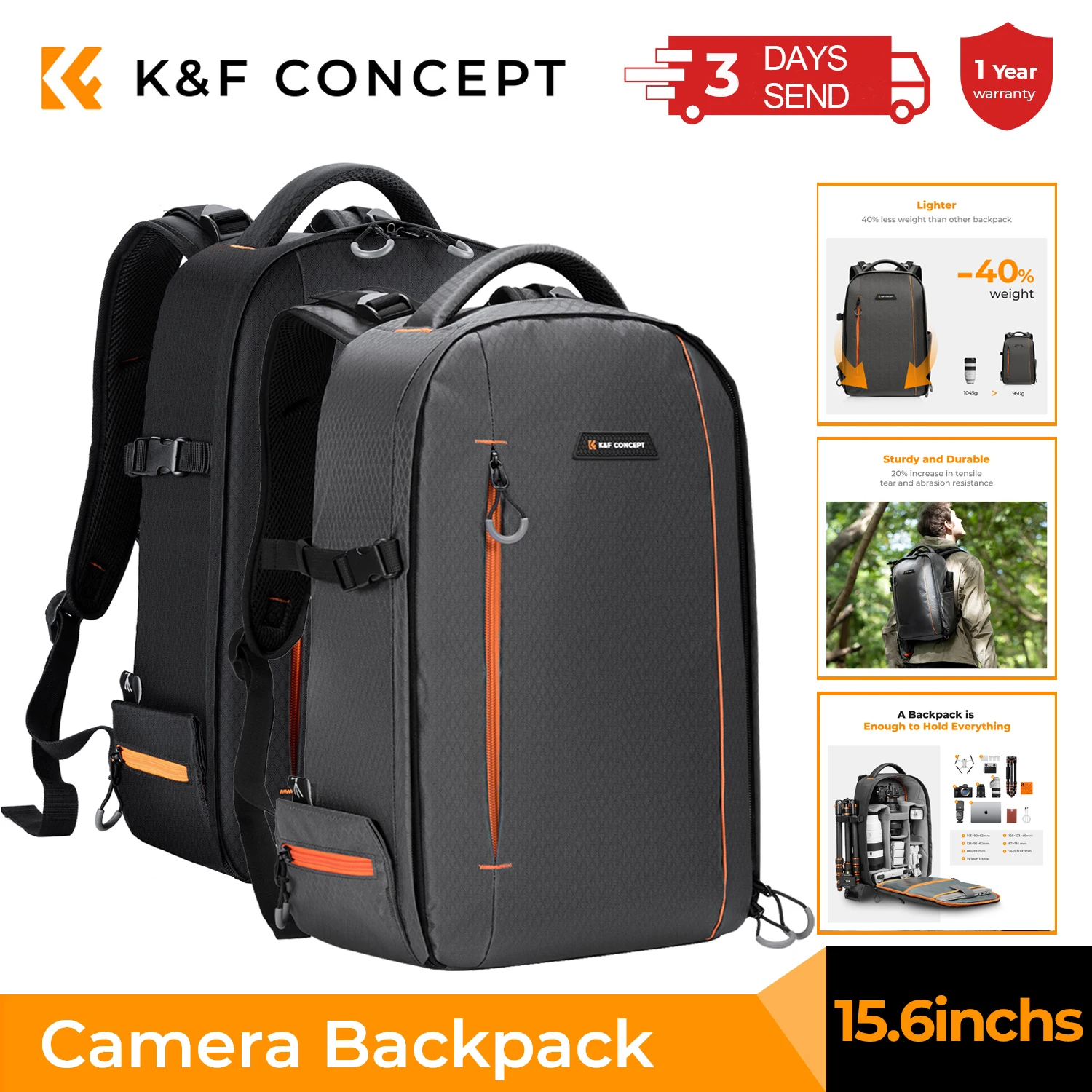 K&F Concept Professional Camera Backpack Photographers Large Camera Bag Laptop Tripod Digital Bag Accessories Lens Bag for Canon