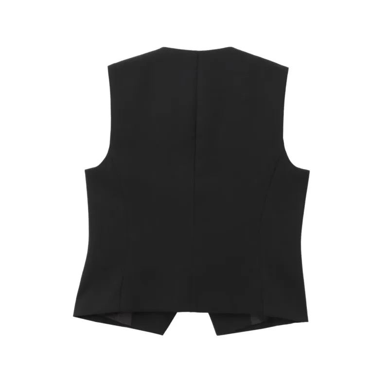 TRAF Asymmetric Tank Top Women Autumn Fashion Button Short Waistcoat Casual Tops Sleeveless High Street Female Tops