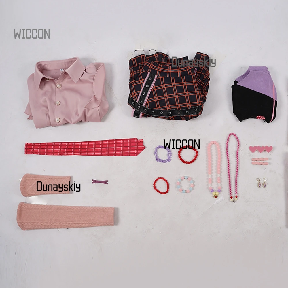 زي إنفينيتي نيكي اوپن وورلد التنكري للعبة - باربي فستان القلب الوردي شعر مستعار على طراز الرسوم المتحركة جاهز للهالوين