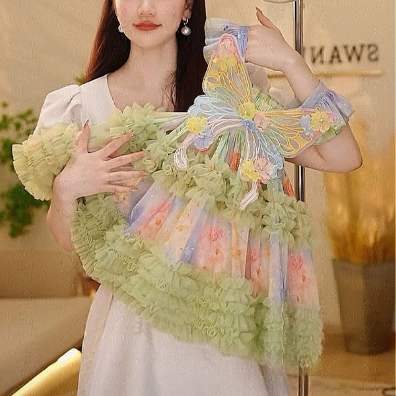 

Girls Summer Floral Princess Dress 2025 New Little Girls Children's Super Fairy Dress Baby Butterfly Skirt Tide