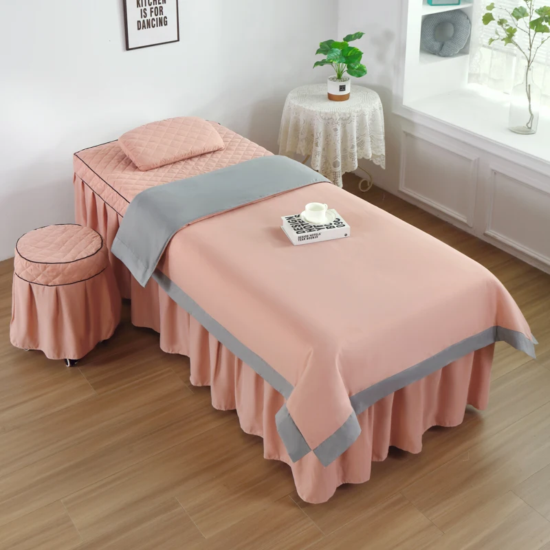 Juego de cama de salón de belleza con rosas, funda de cama para Spa y masaje, colcha + funda de almohada, funda para taburete y funda nórdica, juegos de salón para Club, 4 Uds.