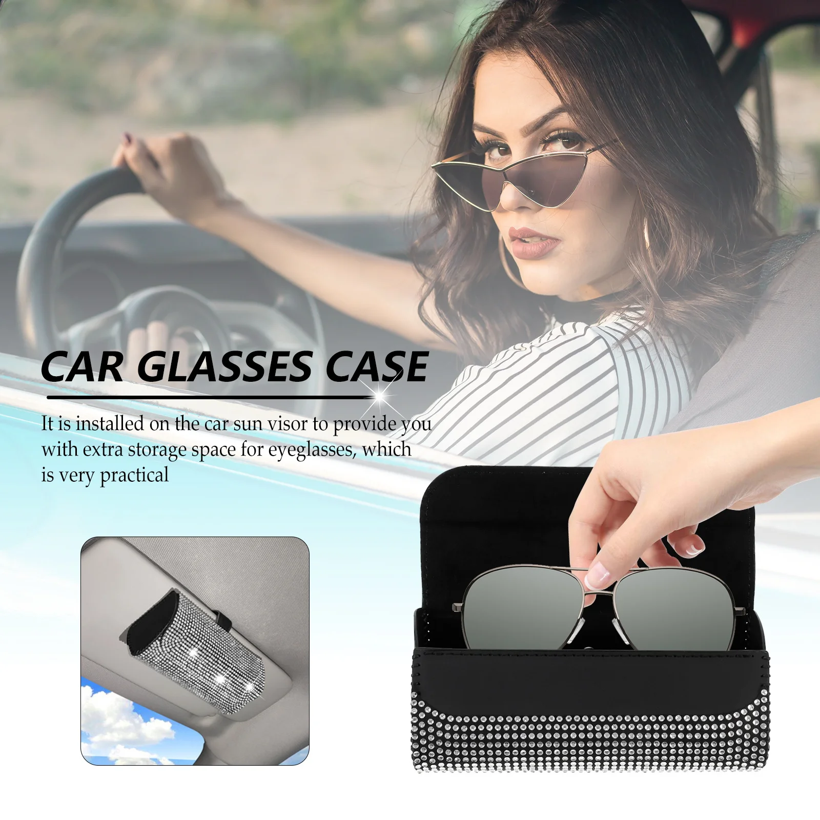 

Car Eyeglasses Rhinestone Case Premium Vehicle Glasses Creative Sun Visor Storage Holder For Sunglasses Auto Interior