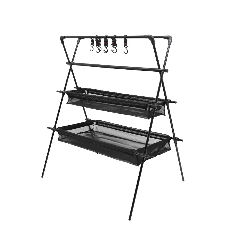 Spot Aluminum Alloy Portable Storage Hook Rack Outdoor Folding Tripod Camping Tableware Storage Organizing Rack