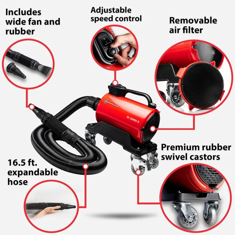 Air Cannon Jr. - High Powered Filtered Car Wash Blower | Dry Before Car Cleaning, Detailing, Wax, or Ceramic Coating