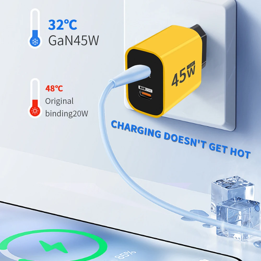45 واط GaN USB C شاحن شحن سريع نوع C مهايئ شاحن الهاتف آيفون 15 سامسونج Xiaomi هواوي المزدوج PD شاحن الجدار السريع