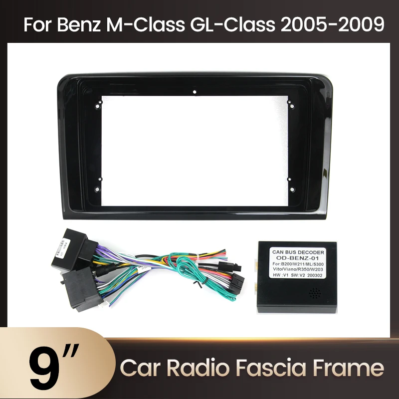 Fascia Adapter 9 Inch For Mercedes Benz ML GL ML350 GL320 X164 2005-2009 Android Car Radio Headunit Frame Harness Dash Fitting