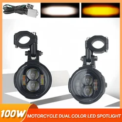 Motorcycle Fog Lights Led Auxiliary Driving Lamp Moto Headlight Spotlights 100W Wired Switch Dual Color Motorcycle Led lights