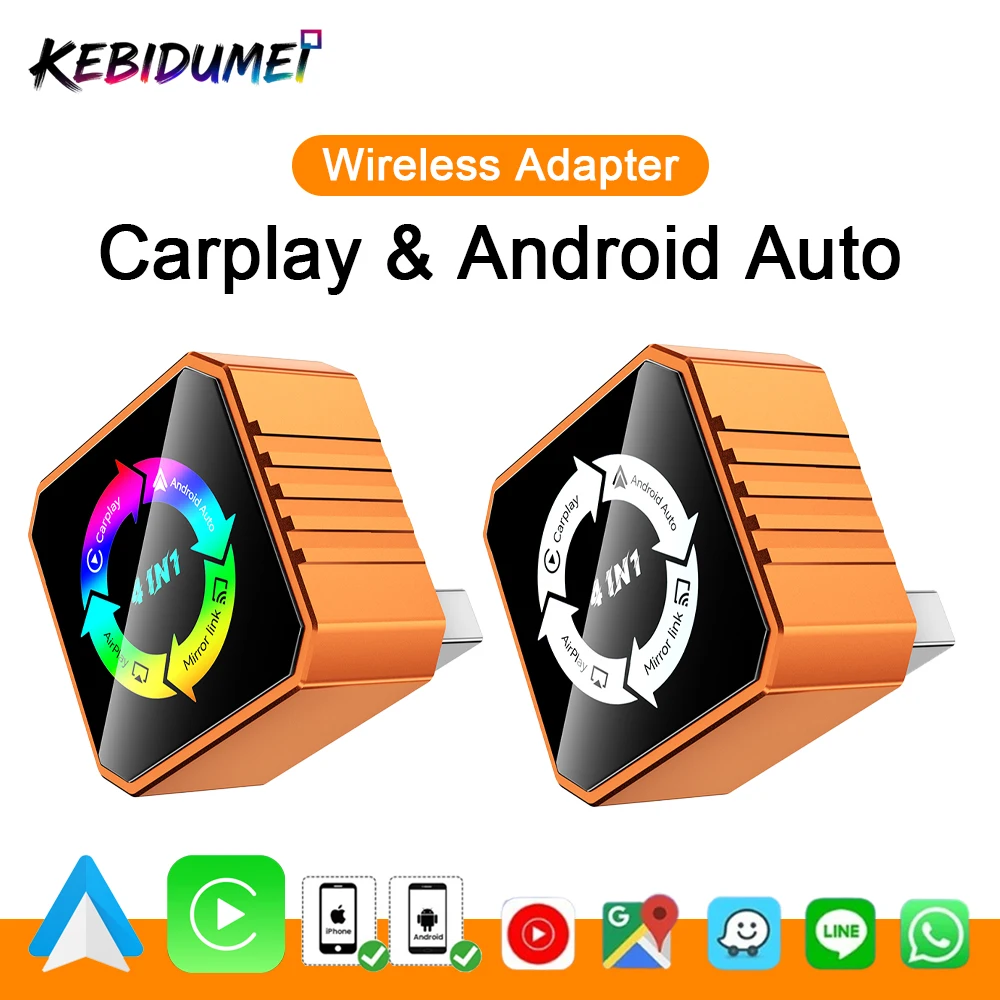 

KEBIDUMEI 4 in 1 Mini Car AI Box Wired To Wireless Carplay Fast Connect Smart Dongle For MirrorLink Android Auto Car Accessories