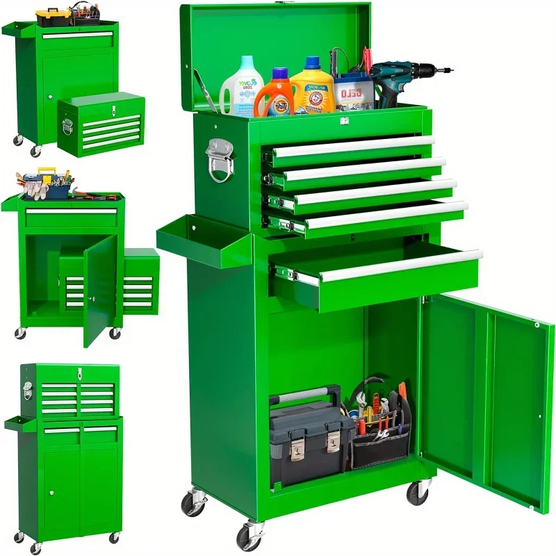 Metal Tool Chest, 5-Drawer Rolling Tool Cart With Wheels, 2 In 1 Detachable Tool Cabinets, Liners And Locking SystemFor