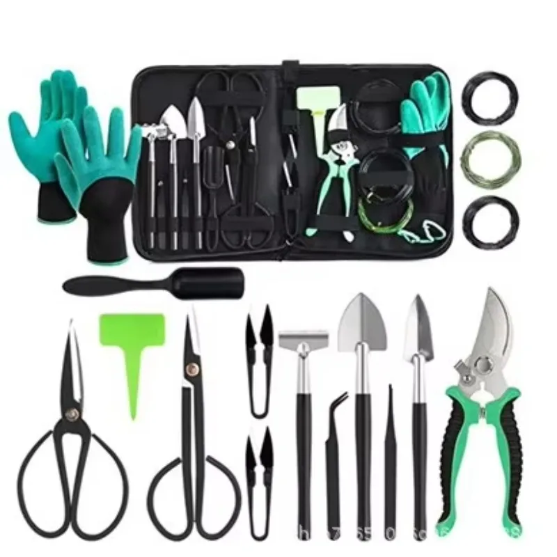 Multifunctional 24-Piece Ergonomic Stainless Steel Garden Tool Set Scissors Shovel Digging Tools Hard Case OEM