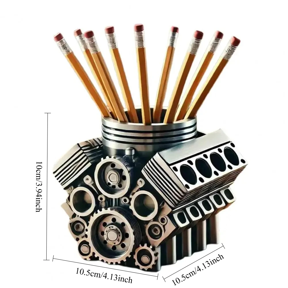 Resin Pen Holder Car Engine Shape Pen Holder Unique Stationery Organizer For Home Office Decor Desktop Ornament Gift For Car Ent