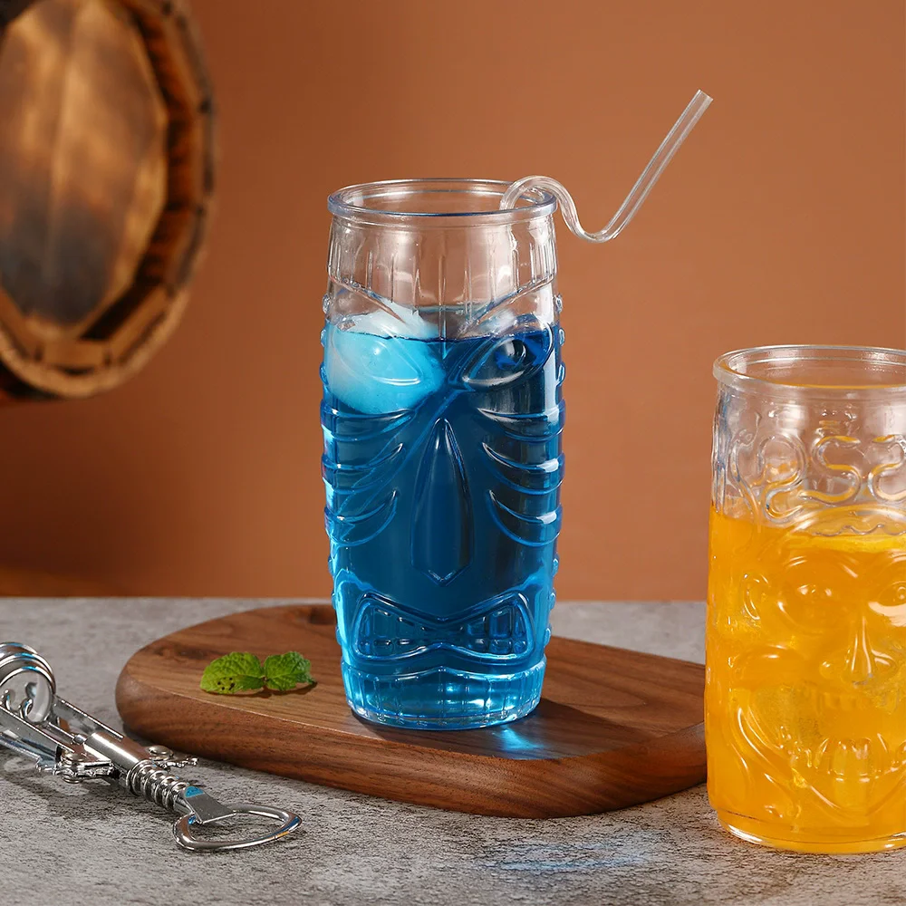 

1-6pc Ghost Face Transparent Glass Beer Cup Halloween Bar Home Lion Face Juice Crystal Glass Bar Tiki Cup Hawaiian Cocktail Cups