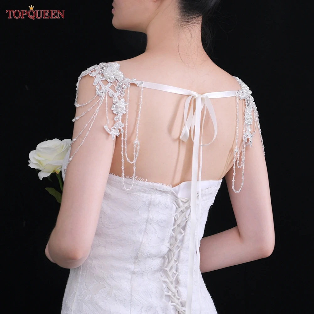 TOPQUEEN SG10 Crystal Bling Beaded Bridal  Beading Lace Wedding Shawl Jacket Bolero Wrap Bride Coat Cape Boleros Party Shrug