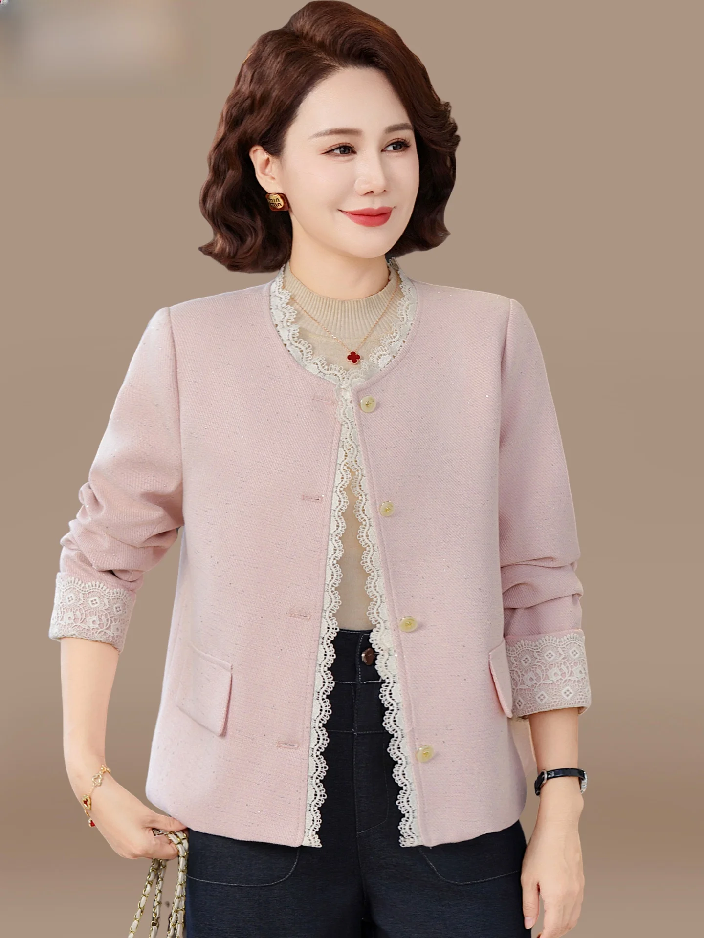 

Ele Autumn Outerwear for Young Mothers Middle-Aged Women Faionable Brand Top Women's Clothing Polyester Fiber ort Len...