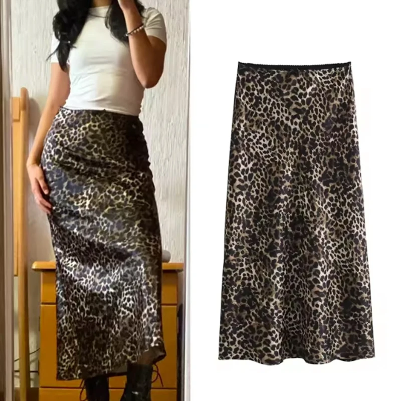 

Женская модная леопардовая юбка-миди, праздничная женская юбка, длинная юбка, стильные элегантные юбки, винтажные юбки с высокой талией